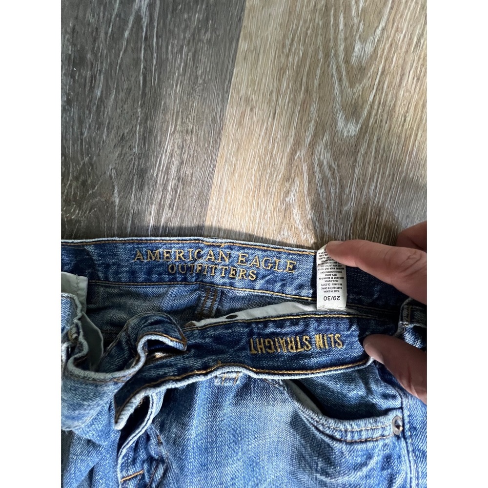 American Eagle Slim Straight Mens 29x30 Blue Jeans Good Faded 100% Cotton Denim - Picture 2 of 6